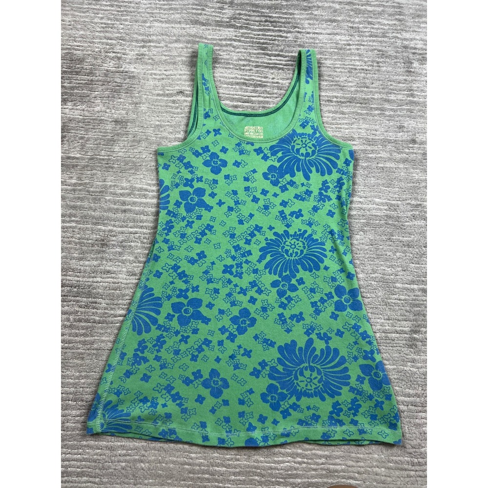 Mossimo Tank Top Womens XXL Green Long and Lean Floral Ribbed Stretch Scoop Neck